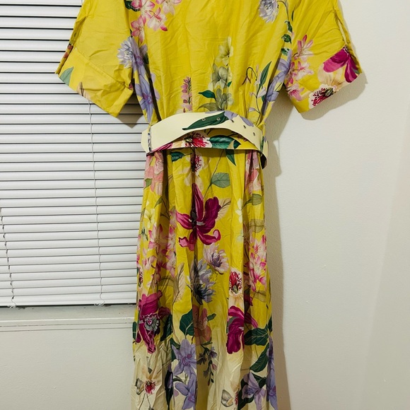 Zara Floral Yellow Dress with the Belt - Picture 9 of 10